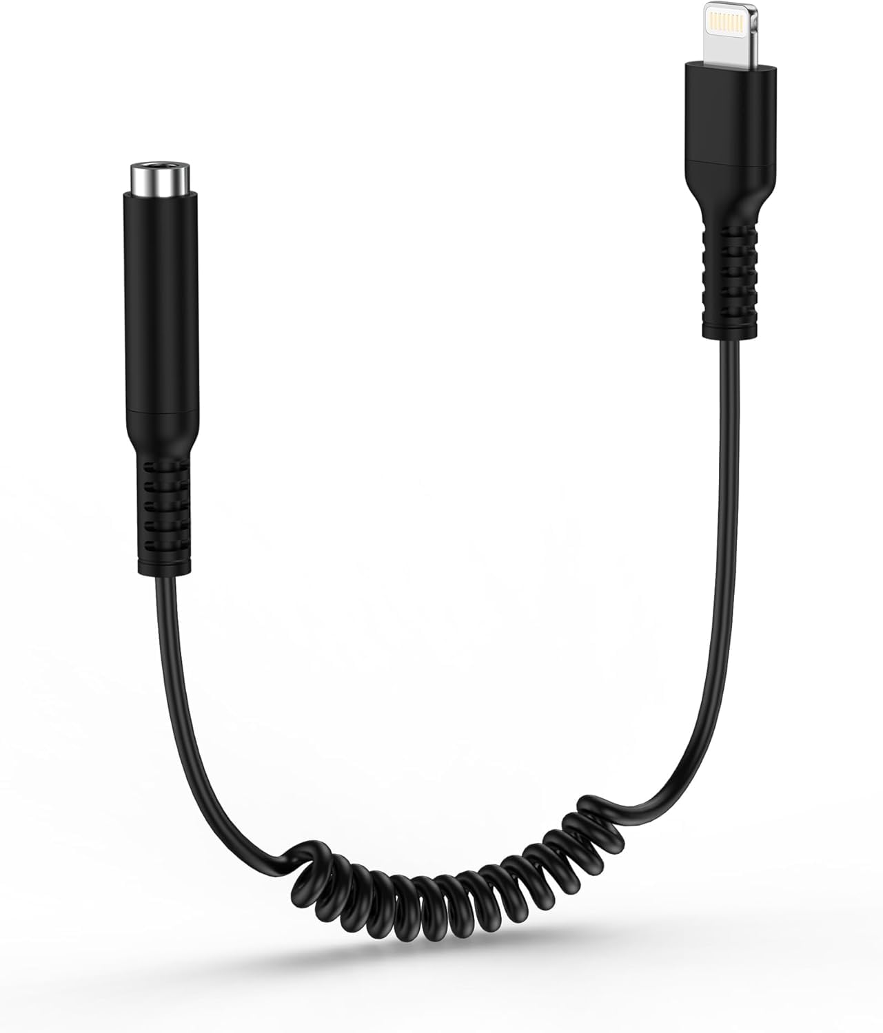 black coiled audio adapter for usb lightning to 35mm aux