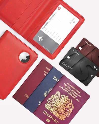 Image of Stouchi AirTag Passport Holder, Red, Fashion Simple Slim Multiple