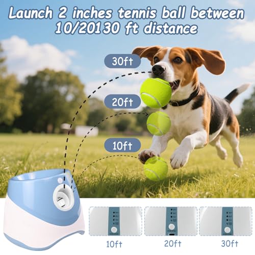 BAKENLON Ballwurfmaschine für Hunde, Ballmaschine Hund mit 6 Tennisbälle, Ballwurfmaschine Hund mit 3 Distanzstufen (3-9M), Interaktive Ballmaschine für Kleine und Mittlere Hunde