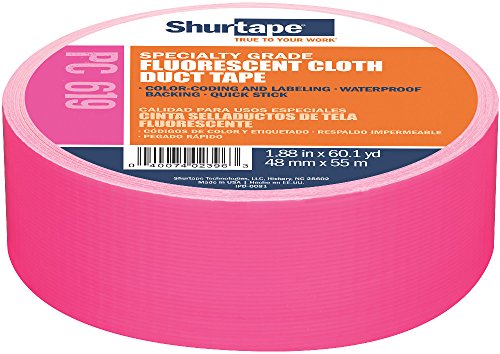 Image of Shurtape PC 619 Specialty Grade, Fluorescent Cloth Duct Tape, Hi-Visibility Social Distancing Marking, 48mm x 55m, Fluorescent Pink, 1 Roll (110500)