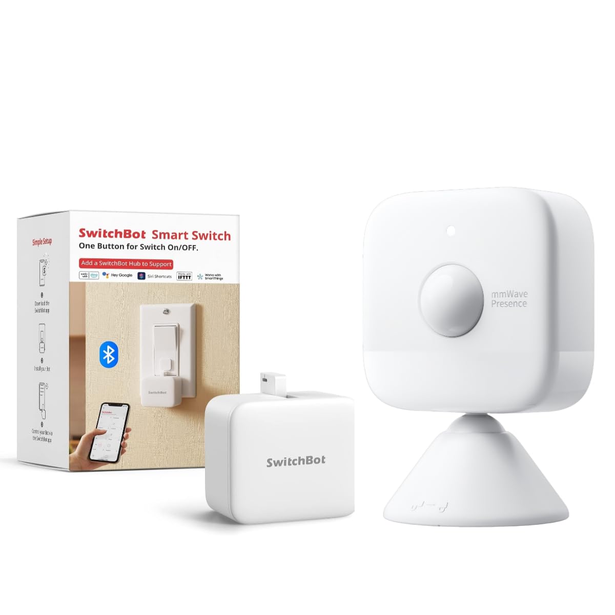 SwitchBot Smart mmWave Radar Motion Sensor with Bot, Bluetooth Presence Sensor with Dynamic Detection & Zone Positioning, Compatible with Alexa, HomeKit & Apple Home via SwitchBot Hub