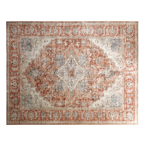 SLEEP ZONE 2x3 Area Rug for Bedroom, Machine Washable Area Rugs for Living Room, Low Pile Lightweight Non Slip Carpet, Vintage Rug for Dining Room, Home Office, Brick