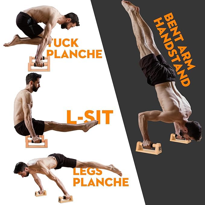 Image of Wood Push Up Bars with Full Non-Slip Baseplate 8mm Comfortable Rubber Grip Push Up Stand for Men and Women Sturdy Pushup Stands for Home Gym Fitness Body Building Muscle Training Workout