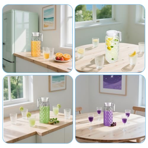 2 Pack 1.1L Wasserkaraffe kanne mit Deckel und Griff, Acryl Transparenter Karaffe Krug, Wasserkrug Pitcher für Kühlschrank, Leicht zu Reinigender Karaffe Glas für Milch (2Pack 1.1L)