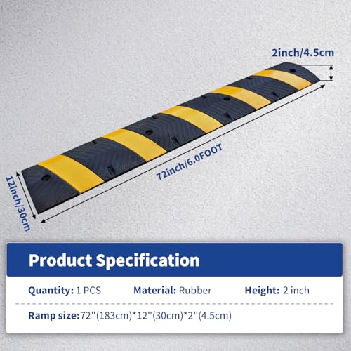 Image of BESEA 72 inch Rubber Speed Bumps for Driveway, Heavy Duty 22000 LBS