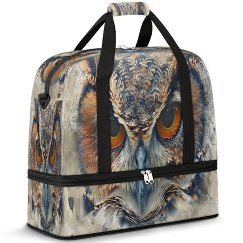 Travel Duffel Bags Owl Eyes Foldable Weekender Bags for Women with Shoes Compartment Waterproof & Tear Resistant Carry on Overnight Luggage Duffel Bag Shoulder Sports Tote Bag,B-1114