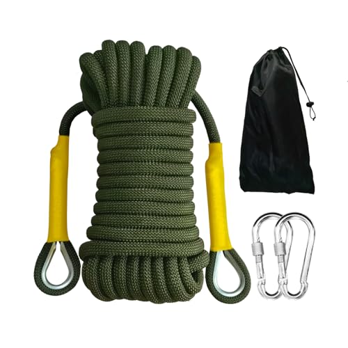 HUtzpah Corde d'escalade statique 12 mm 20 m en nylon haute performance avec 2 crochets en acier Corde de sauvetage d'extérieur Corde de sauvetage pour...