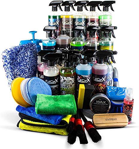 AutoFullCar - Mega Kit Completo + Accesorios FullCarX - Limpieza Interior y Exterior Coche - Detailing Kit Completo Automóvil Todos los Productos FCX