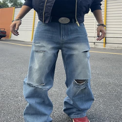 Men's Distressed Ripped Baggy Wide Leg Straight Leg Casual Street Ripped Baggy Jeans3