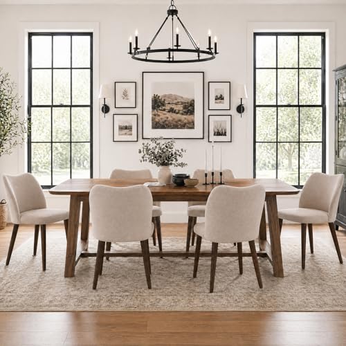 Image of MALOL Dining Chairs Set of 6, Upholstered Fabric Kitchen Chairs with Curved Back, Padded Seat and Solid Wood Legs, Modern Dining Chair for Kitchen Dining Room, Camel