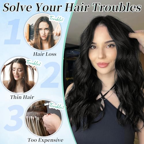 Image of KooKaStyle Wavy Thick Clip in Hair Extensions 16 inch Natural Black