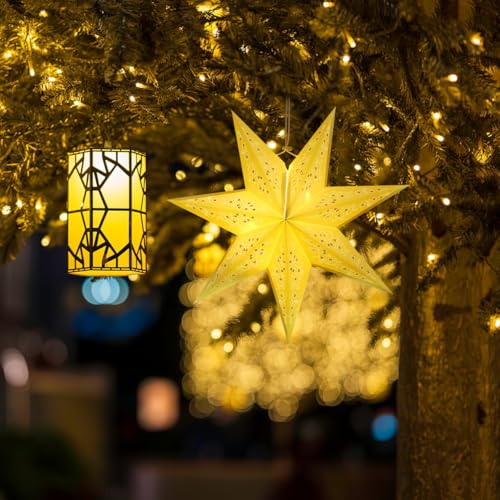 Image of LIOOBO Paper Star Lantern Lampshade Star Light Cover Garland Lantern Pendant Xmas Tree Topper for Christmas New Year Birthday Wedding Home Party Dercor Indoor and Outdoor 17.7 Inch