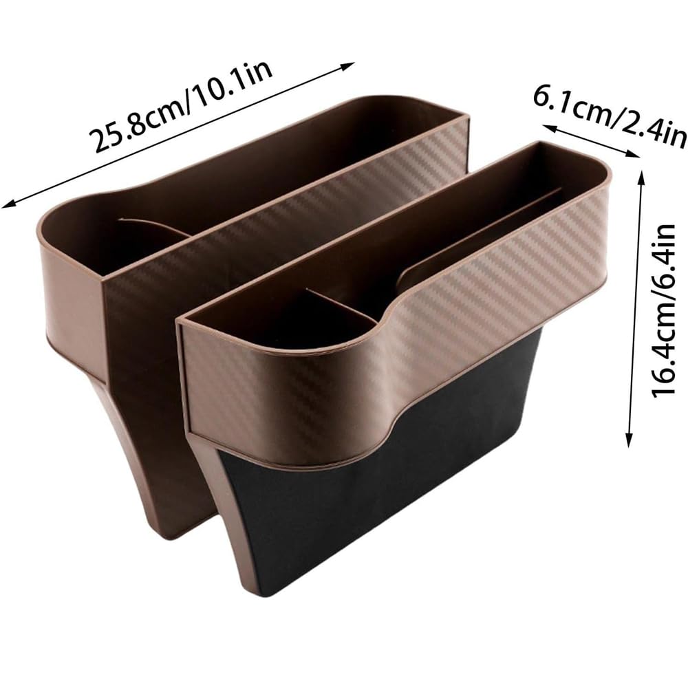 Vano Portaoggetti per Auto, 2 Pezzi Scatola Portaoggetti per Seggiolino Auto,Car Seat Gap Storage Organizer,Tasche a Fessura Della Fessura del Sedile,per lo Stoccaggio di Guida in Auto(Marrone)
