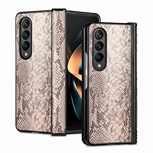 Protection Galaxy Z Fold 4 coque intégrale mince motif python beige