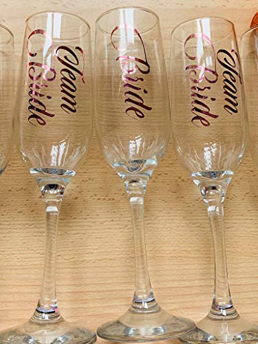 Etiqueta de la etiqueta para la fiesta de la boda copas de champán, copas de vino, oro rosa metálico (tribu de la novia)