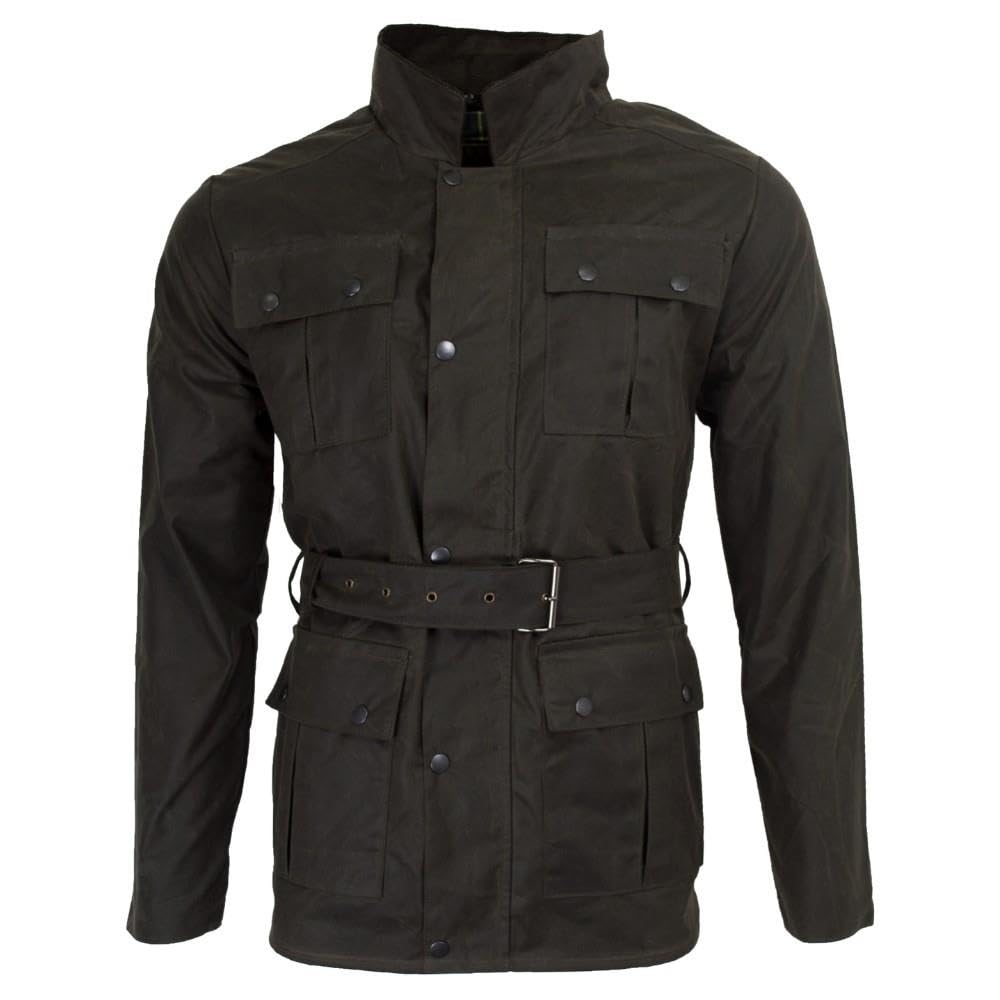 Walker and Hawkes - Grafton - Chaqueta de Estilo Motociclista para Hombre - Tejido Encerado Impermeable - con cinturón y 4 Bolsillos