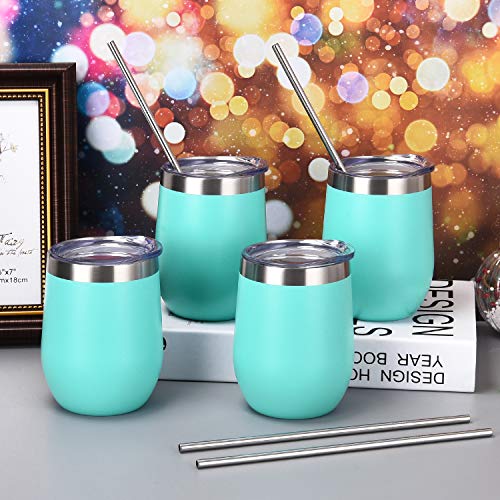 4 Pack 12Oz Stemless Wine Tumbler Wine Glasses Set Stainless Steel Cups