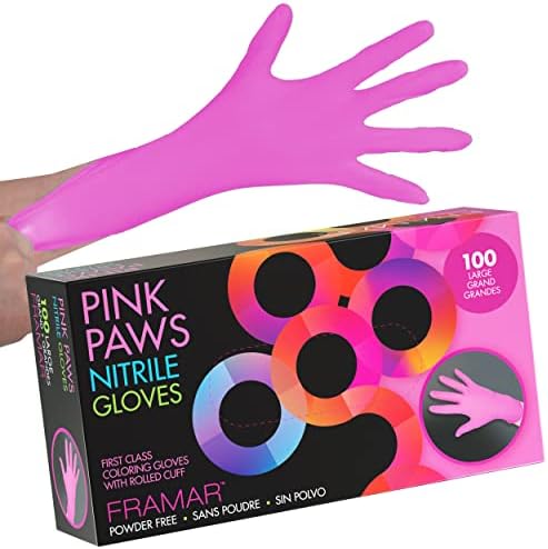 Framar Pink Paws ニトリル手袋 パウダーフリー ラテックスゴムフリー 使い捨て手袋 非殺菌 食品安全 医療グレード 便利なディスペンサー100枚パック (超強力)