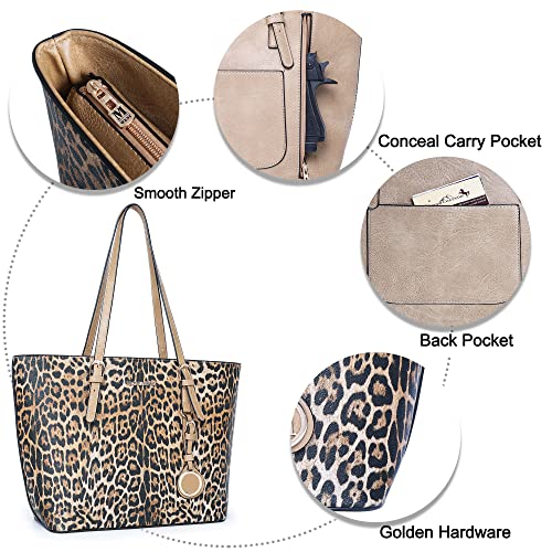 Montana West 3 Pcs Handbag Set Concealed Carry Purse For Women Fashion Leopard Print Large Shoulder Tote Crossbody Bag With Wallet Wrist Brown Mwc3-G055Br #TOP3