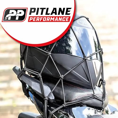 Pitlane Performance® Gepäcknetz 25x25 cm mit 6 Metallhaken Elastisches Helmnetz & Transportnetz, Universales Kofferraumnetz für Auto, Motorrad, Fahrrad - Sicherer Halt für Helme, Taschen & Gepäck