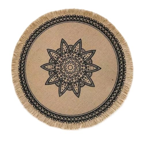 AOEGBY Sottobicchieri Ricamati 2 tovagliette Rotonde in Lino con Nappe Ricamate, sottobicchieri Stampati for Tazze da caffè, tovagliette da Cucina Intrecciate, 38 cm(Color-10)