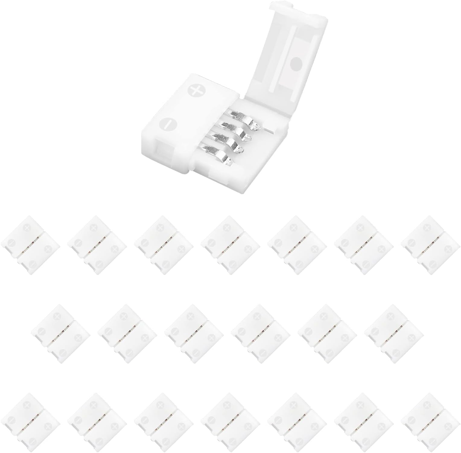 VIPMOON 20 Pcs 4-Pin RGB LED Strip Connectors 10mm Wide Gapless LED Tape Light Clips Solderless Adapter Connectors for SMD 5050 Multicolor LED Strips