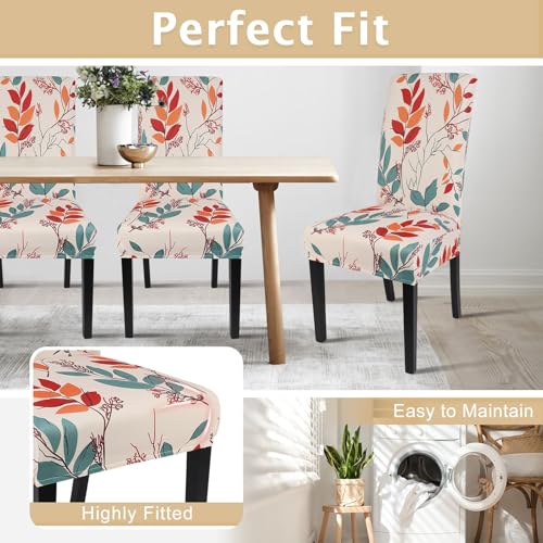 Image of SearchI Printed Dining Room Chair Covers Set of 4, Stretch Kitchen Chair Covers Washable Parsons Chair Slipcover Removable Dining Chair Protectors for Hotel,Ceremony(Floral Pattern1)