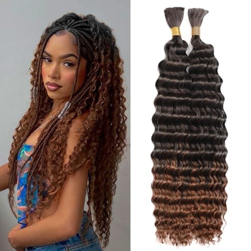 LPARMJIT Deep Wave Bulk hair for Braiding 18 inch 2 Bundles/Pack No Weft for Braiding Wavy Synthetic Braiding Hair Extensions for Boho Braids (T30
