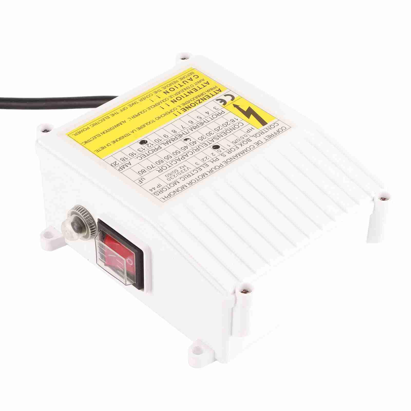 Scatola di Controllo Pompa per Pozzi, Regolatore Pompa di Aspirazione Pompa Sommersa Scatola di Controllo Esterna per Pozzi Profondi Domestici con Protezione Termica (1100W Plug 220v)