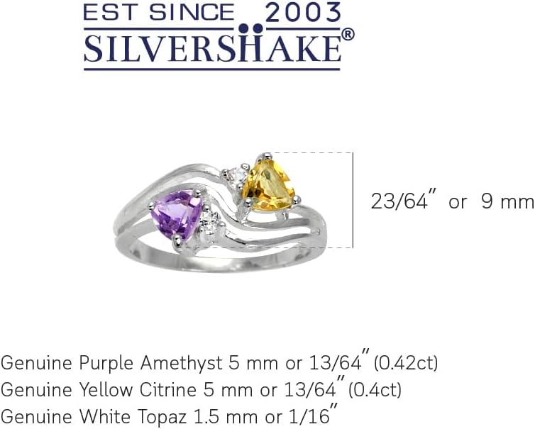 Silvershake 5MM Trillion Shape Gemstones White Gold Plated or Yellow Gold Plated 925 Sterling Silver 3 Lines Ring Jewelry for Women