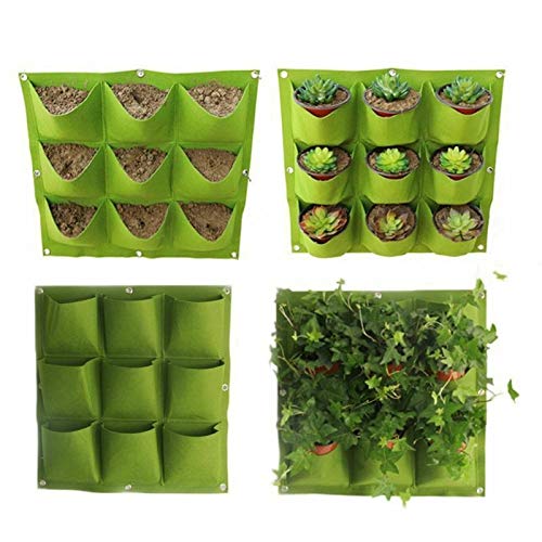 Fioriera Verticale Da Parete In Feltro – 36 Tasche, 1x1 Metro, Per Piante, Erbe E Fiori, Per Esterni E Interni, Colore Verde