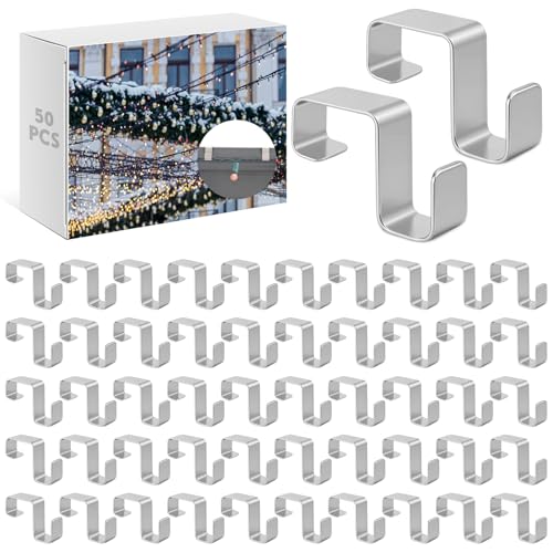 MorningRo 50 Pcs Gutter Hooks for Hanging Outdoor Lights Christmas Metal Aluminum Gutter Clips Hangers Weatherproof Hanging Outdoor Roof Clip for Holiday Seasonal Outside String Lights Xmas Decoration