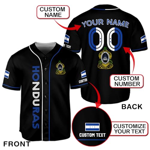 Jersey de béisbol personalizado Honduras para hombre, camiseta de béisbol Honduras para hombre miniatura 3