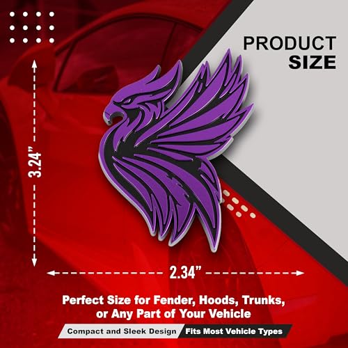 Image of Phoenix Emblem 3D Bird Badge, Custom Car Decal Sticker - Durable Exterior Trunk, Hood, Fender for Car, Truck, SUV (Set of 2) (Purple)