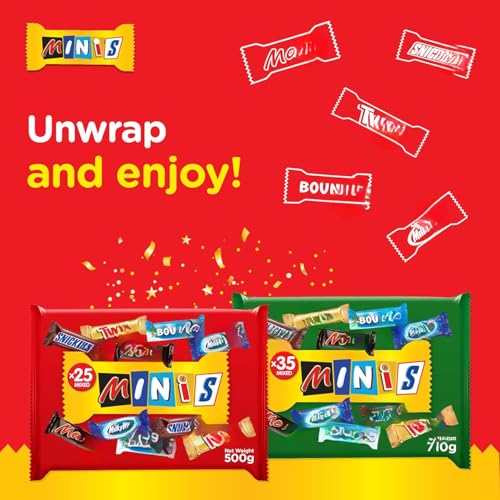 Image of Best Of Minis Variety Pack Assorted Chocolate, Mars, Bounty, Milkyway, Snickers, 500 grams (Green) Packet (Imported)