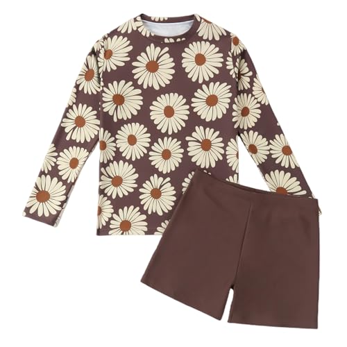 Image of Girls Rash Guard 2-Piece Swimsuit Set - Long Sleeve Swimwear with UPF 50+ Sun Protection 4-14 Years