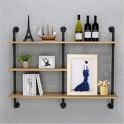 MDEPYCO Industrial Vintage 43.3 in Pipe Shelf with Wood Wall Mount Shelf,Rustic Hung Bookshelf 3-Tiers,Storage Shelving,DIY Decor Floating Shelves