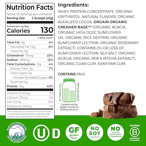 Orgain Whey Protein Powder, Creamy Chocolate Fudge - 21g Grass Fed Dairy Protein, 5g BCAAs, 4g Prebiotic Fiber, 2g Sugar, No Added Hormones, Gluten Free, Kosher, For Shakes & Smoothies - 1.82lb - Image 3