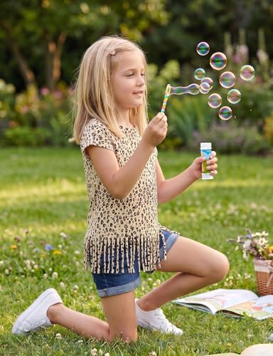 Image of Noomelfish Girls Short Sleeve Fringe T-Shirts Soft Jersey Cotton Tee Tops (3-12 Years)