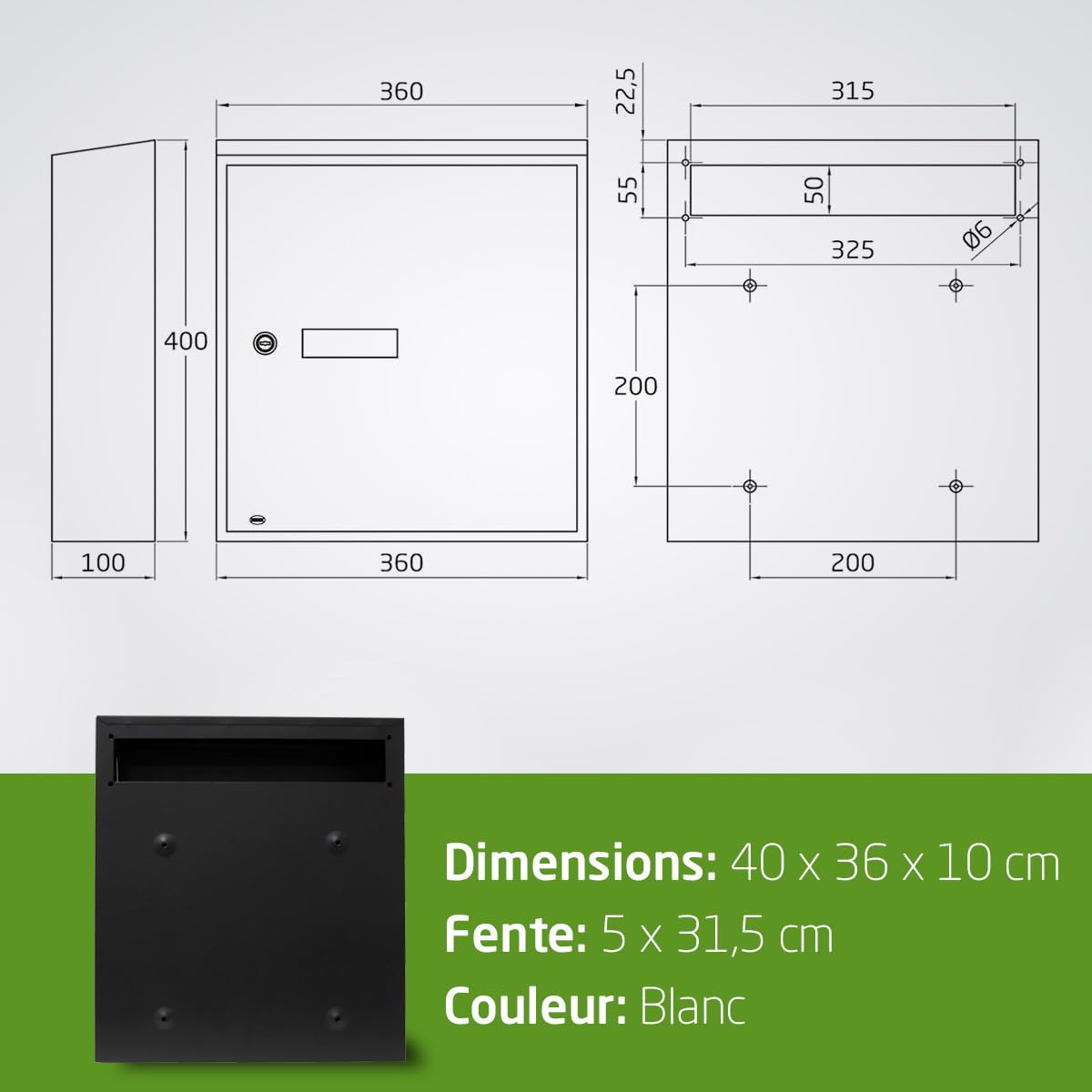 Amig - Boîte aux Lettres intérieure Moderne - Ouverture arrière sécurisée - Acier allié Robuste - Installation Facile - Dimensions DIN A4, Noir, 400 x 360 x 100 mm
