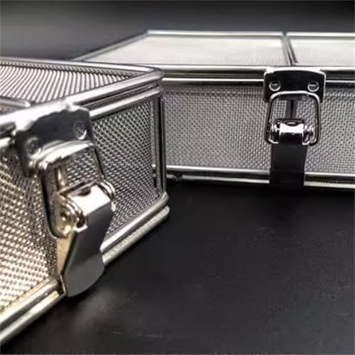 304 Edelstahl-Sterilisierungskorb mit Deckel, Hochleistungs-Mesh-Instrumenten-Schale für Autoklaven, hitzebeständiger chirurgischer Werkzeughalter für Krankenhauslabor-medizinische Reinigung 50x20x15c