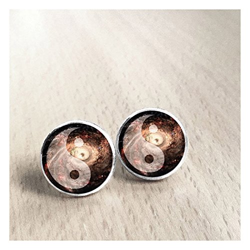 Skyboby Moon Yin Yang earrings, Soft Grunge Galaxy ear studs, Indie Hipster Nebula earrings studs
