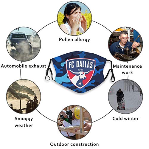 LasGo Face Ma_Sk for Dallas Soccer Fans Adjustable Mouth Cover Breathable Soft Elastic Ear Loops Women Men 6 Filter