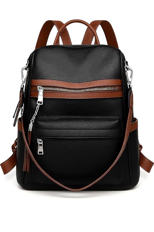 Premium Leather Backpack for women | New Launch | Direct from Factory| College and Office use| Premium Leather Texture, Black -Tan