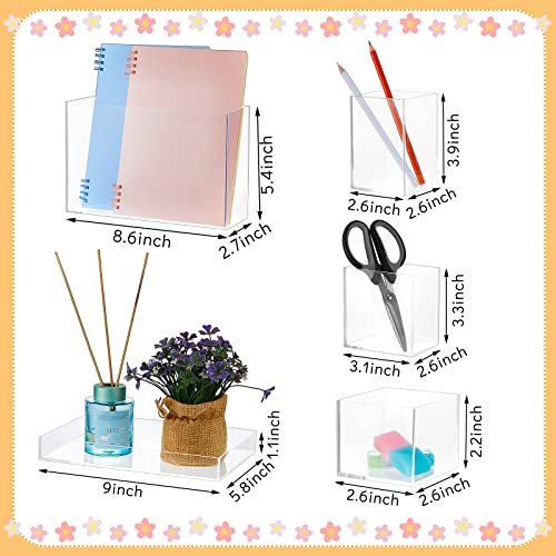 5 Pcs Acrylic Office Desk Organizer Set Desk Accessories Organizer Acrylic Desk Organizers And Accessories Clear Acrylic Organizers Decor Acrylic Desk Accessories For Home School Office Supplies #TOP2