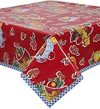 Freckled Sage Oilcloth Tablecloth Fruit Basket Red with Blue Gingham Trim You Pick The Size