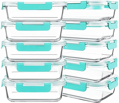 KOMUEE 10 Packs 30 oz Glass Meal Prep Containers with Lids, Green
