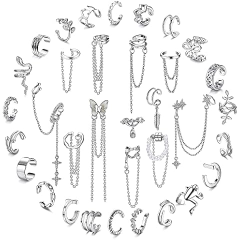 Florideco Ear Cuff Earrings Set for Women Adjustable Fake Earring Cuffs Non Piercing Earring Set Ear Jewelry Set Silver Tone Cover