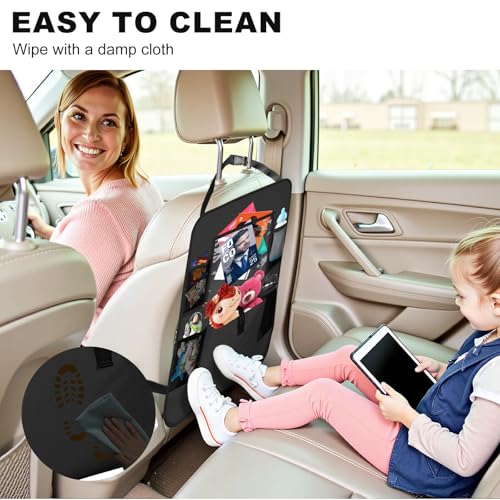 Image of Car Backseat Organizer with Tablet Holder, 6 Storage Pockets Seat Back Protectors Kick Mats for Kids, Car Seat Protector for Road Trips 2 Pack (Black)