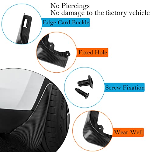 Image of Mud Flaps for Tesla Model Y 2020 2021 2022 2023 2024 Splash Guards Front Rear Fender Protection Mudflaps No Need to Drill Holes (Set of 4, ABS Carbon Fiber)